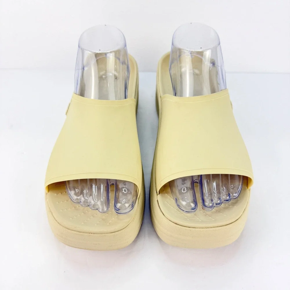 EUC Crocs Womens Size 9 Brooklyn High Wedge Slide Sandals Bone Platform Comfort